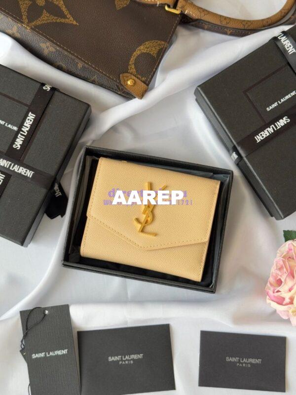 Replica Saint Laurent YSL Uptown Compact Wallet In Grain De Poudre Leather 5822961 Beige 3