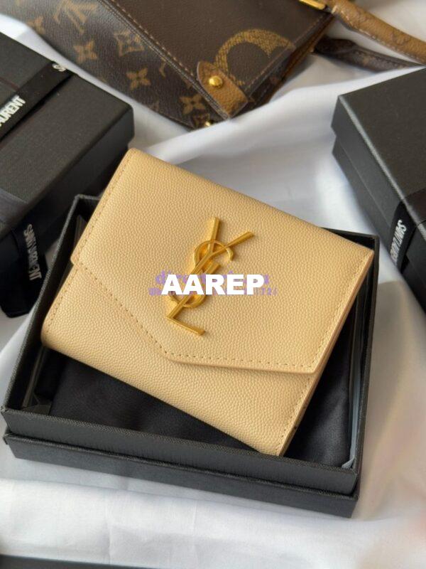 Replica Saint Laurent YSL Uptown Compact Wallet In Grain De Poudre Leather 5822961 Beige 4