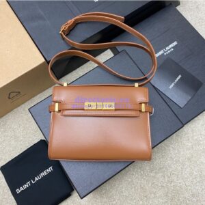 Replica Saint Laurent YSL Manhattan Small In Brown Patent Leather with Gold Hardware 727766