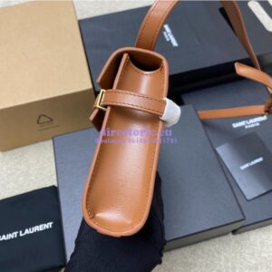 Replica Saint Laurent YSL Manhattan Small In Brown Patent Leather with Gold Hardware 727766 2