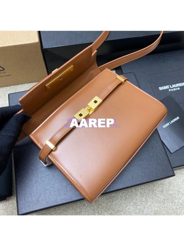 Replica Saint Laurent YSL Manhattan Small In Brown Patent Leather with Gold Hardware 727766 10