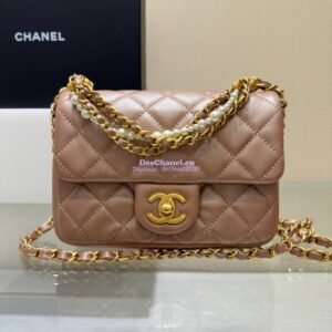 Replica Chanel 24P Seasonal Mini Flap Bag with Pearl Top Handle Chain AS4385 Iridescent Pink 2