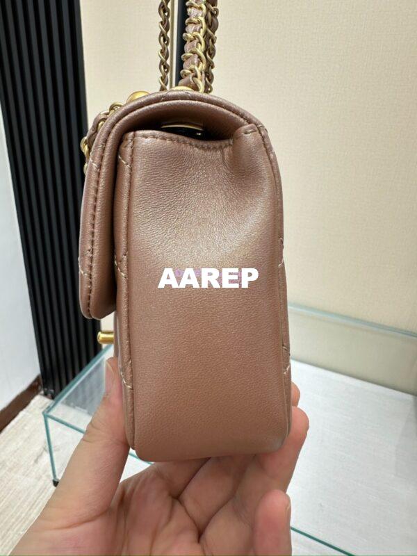 Replica Chanel 24P Seasonal Mini Flap Bag with Pearl Top Handle Chain AS4385 Iridescent Pink 9