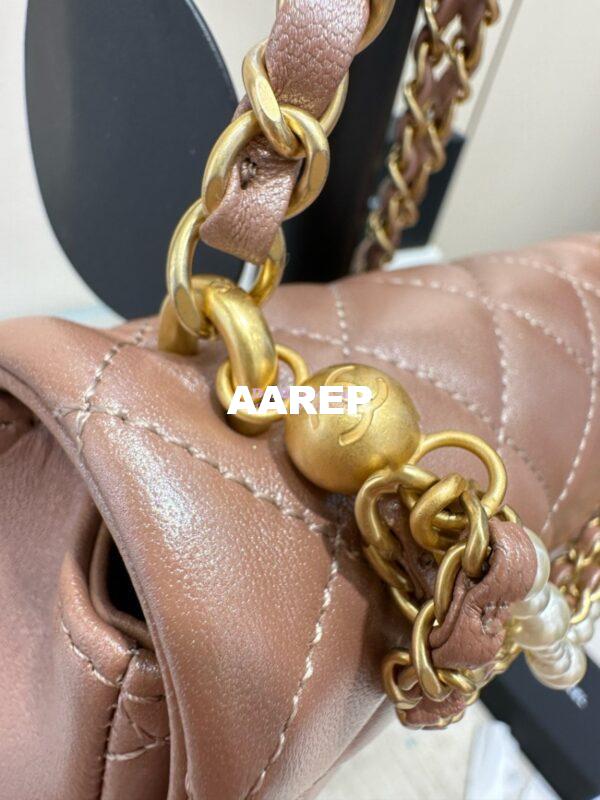 Replica Chanel 24P Seasonal Mini Flap Bag with Pearl Top Handle Chain AS4385 Iridescent Pink 10