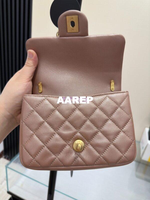 Replica Chanel 24P Seasonal Mini Flap Bag with Pearl Top Handle Chain AS4385 Iridescent Pink 12