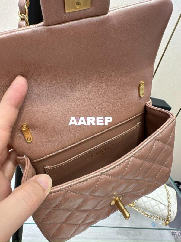 Replica Chanel 24P Seasonal Mini Flap Bag with Pearl Top Handle Chain AS4385 Iridescent Pink 13