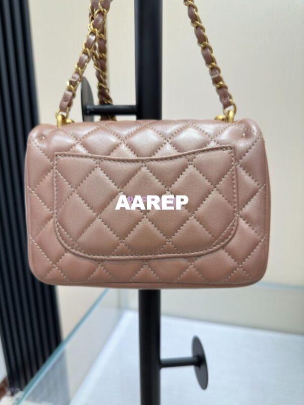 Replica Chanel 24P Seasonal Mini Flap Bag with Pearl Top Handle Chain AS4385 Iridescent Pink 15