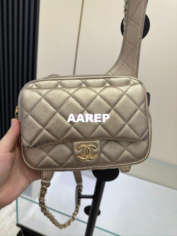 Replica Chanel 24P Limited Edition Metallic Lambskin Backpack AS4621 Gold 2
