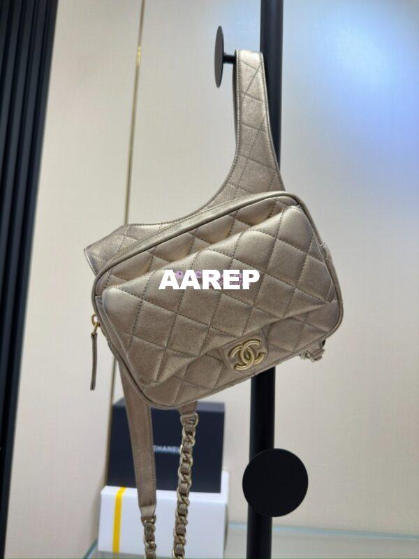 Replica Chanel 24P Limited Edition Metallic Lambskin Backpack AS4621 Gold 4