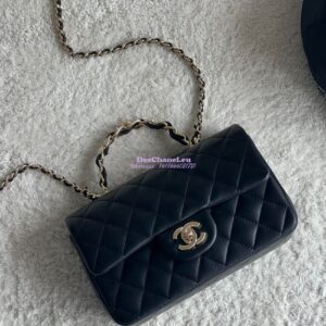 Replica Chanel New 24K Lambskin Mini Flap Bag With Metal Top Handle AS2431 Black