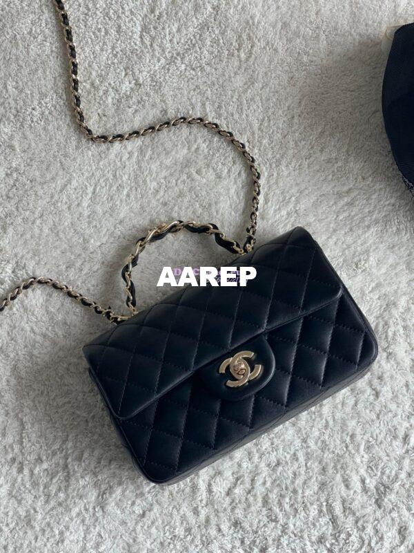 Replica Chanel New 24K Lambskin Mini Flap Bag With Metal Top Handle AS2431 Black 3