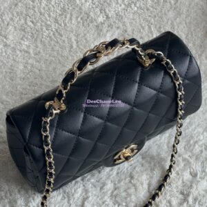 Replica Chanel New 24K Lambskin Mini Flap Bag With Metal Top Handle AS2431 Black 2