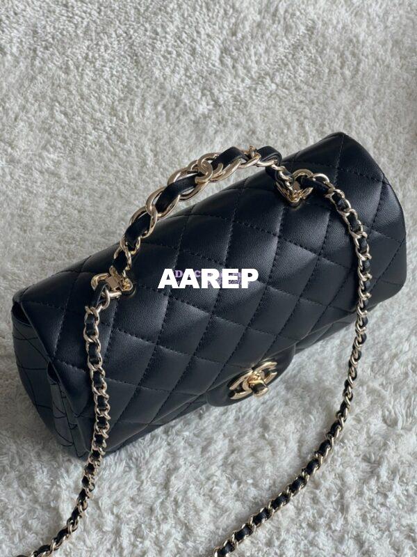 Replica Chanel New 24K Lambskin Mini Flap Bag With Metal Top Handle AS2431 Black 4