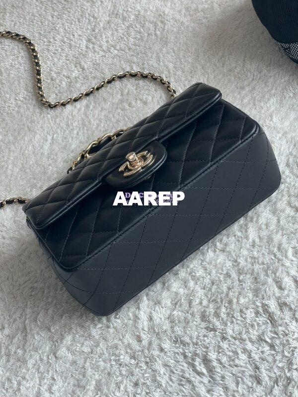 Replica Chanel New 24K Lambskin Mini Flap Bag With Metal Top Handle AS2431 Black 7