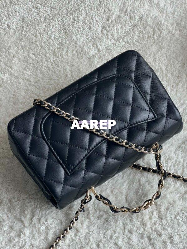 Replica Chanel New 24K Lambskin Mini Flap Bag With Metal Top Handle AS2431 Black 12