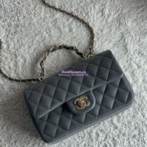 Replica Chanel New 24K Lambskin Mini Flap Bag With Metal Top Handle AS2431 Grey