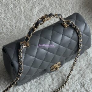 Replica Chanel New 24K Lambskin Mini Flap Bag With Metal Top Handle AS2431 Grey 2