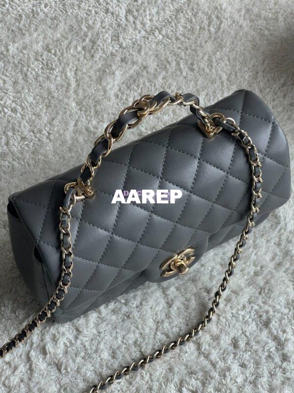 Replica Chanel New 24K Lambskin Mini Flap Bag With Metal Top Handle AS2431 Grey 4