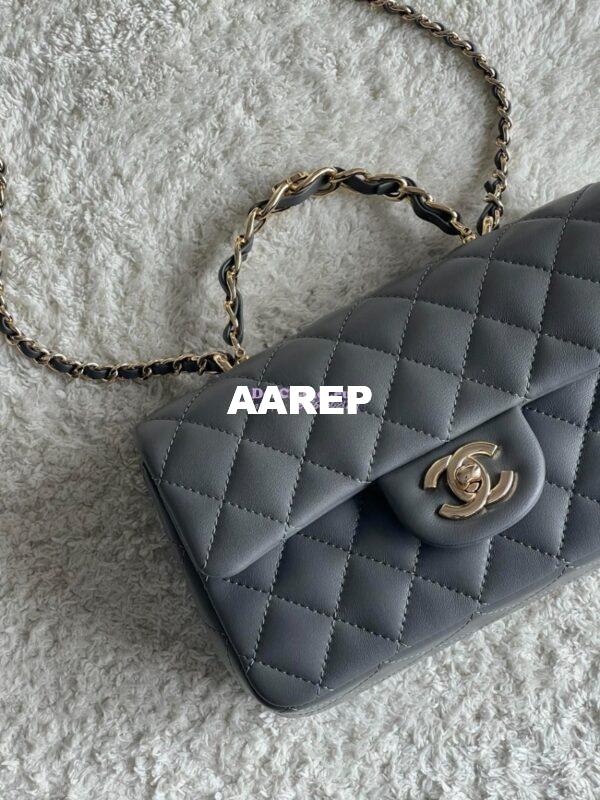Replica Chanel New 24K Lambskin Mini Flap Bag With Metal Top Handle AS2431 Grey 5