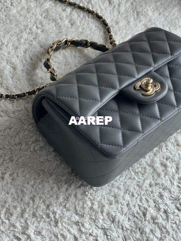 Replica Chanel New 24K Lambskin Mini Flap Bag With Metal Top Handle AS2431 Grey 7