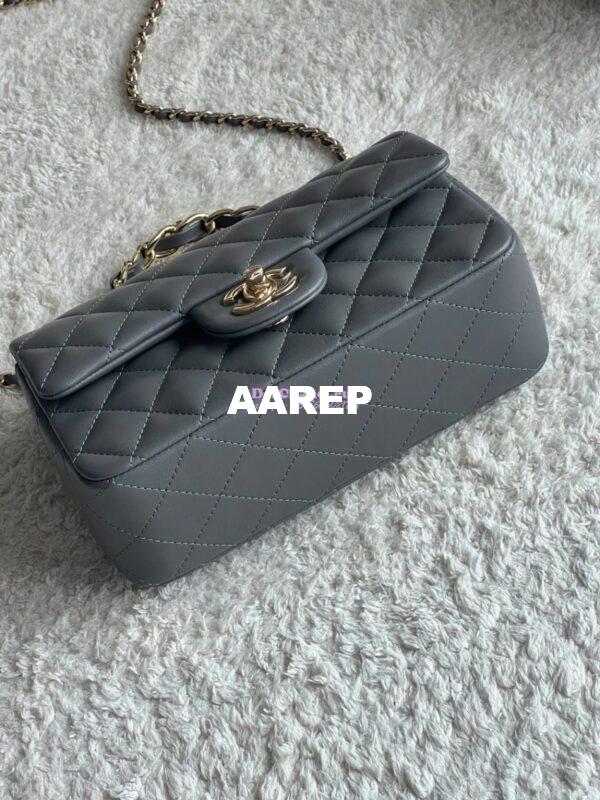 Replica Chanel New 24K Lambskin Mini Flap Bag With Metal Top Handle AS2431 Grey 8