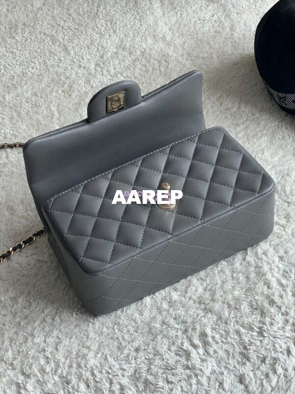 Replica Chanel New 24K Lambskin Mini Flap Bag With Metal Top Handle AS2431 Grey 12