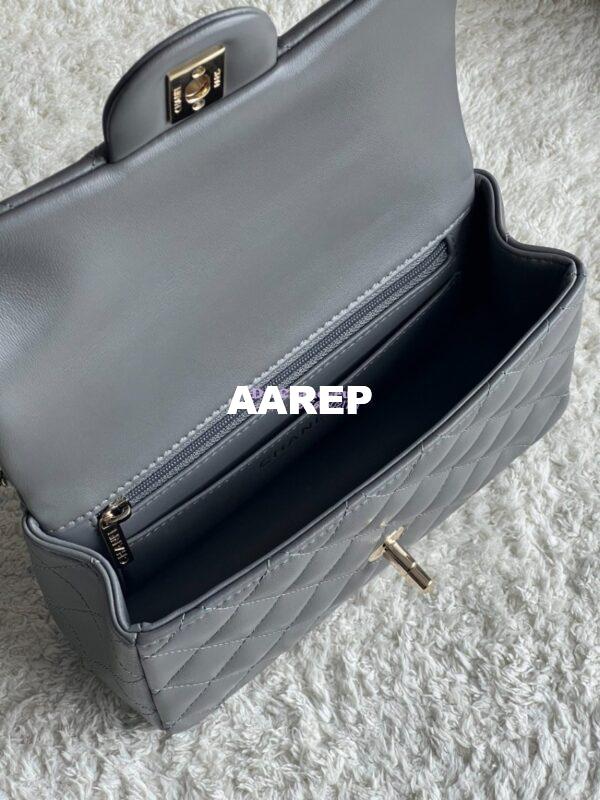 Replica Chanel New 24K Lambskin Mini Flap Bag With Metal Top Handle AS2431 Grey 13