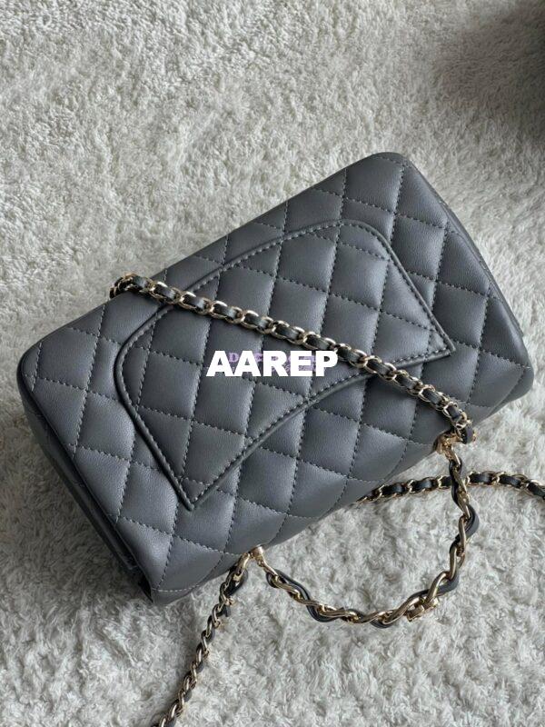 Replica Chanel New 24K Lambskin Mini Flap Bag With Metal Top Handle AS2431 Grey 14