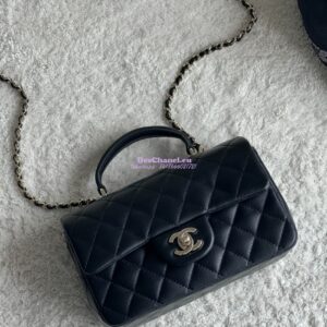 Replica Chanel Mini Flap Bag With Top Handle AS2431 in Lambskin Black with Light Gold Hardware