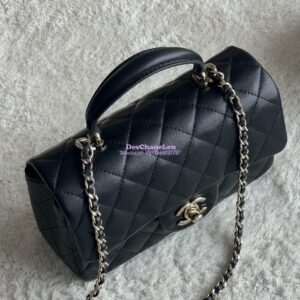 Replica Chanel Mini Flap Bag With Top Handle AS2431 in Lambskin Black with Light Gold Hardware 2