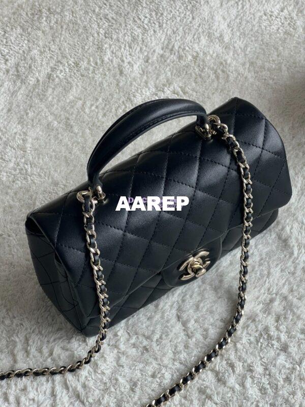 Replica Chanel Mini Flap Bag With Top Handle AS2431 in Lambskin Black with Light Gold Hardware 4