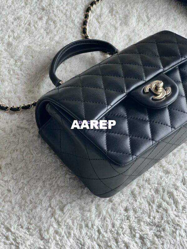 Replica Chanel Mini Flap Bag With Top Handle AS2431 in Lambskin Black with Light Gold Hardware 6