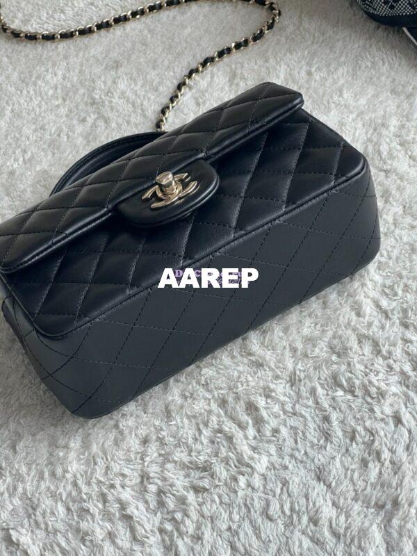 Replica Chanel Mini Flap Bag With Top Handle AS2431 in Lambskin Black with Light Gold Hardware 7