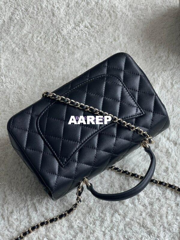 Replica Chanel Mini Flap Bag With Top Handle AS2431 in Lambskin Black with Light Gold Hardware 8