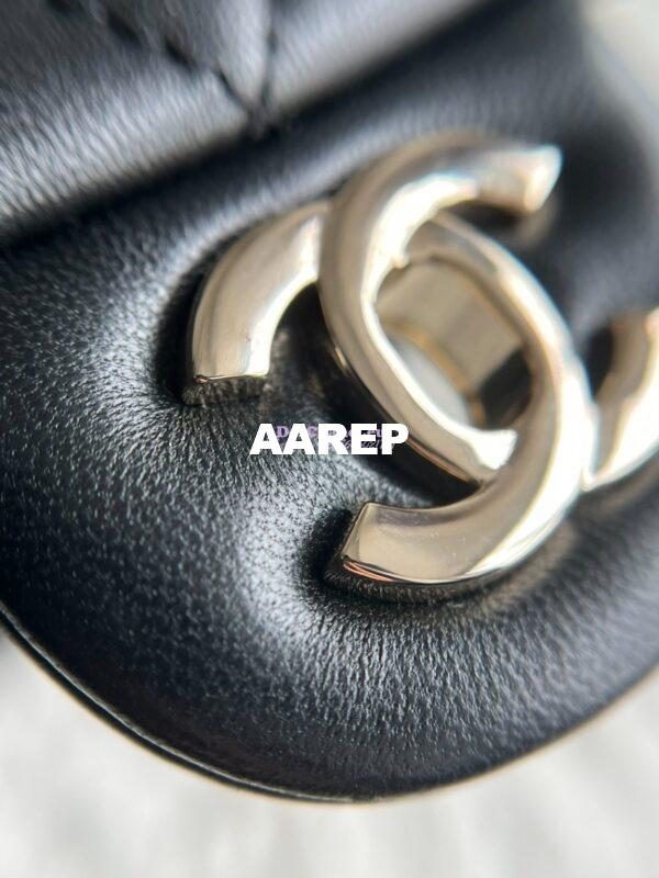 Replica Chanel Mini Flap Bag With Top Handle AS2431 in Lambskin Black with Light Gold Hardware 11