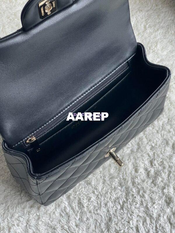 Replica Chanel Mini Flap Bag With Top Handle AS2431 in Lambskin Black with Light Gold Hardware 15