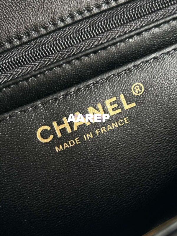 Replica Chanel Mini Flap Bag With Top Handle AS2431 in Lambskin Black with Light Gold Hardware 17