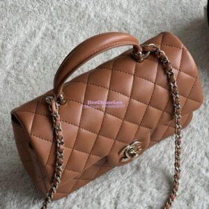 Replica Chanel Mini Flap Bag With Top Handle AS2431 in Lambskin Caramel with Light Gold Hardware 2