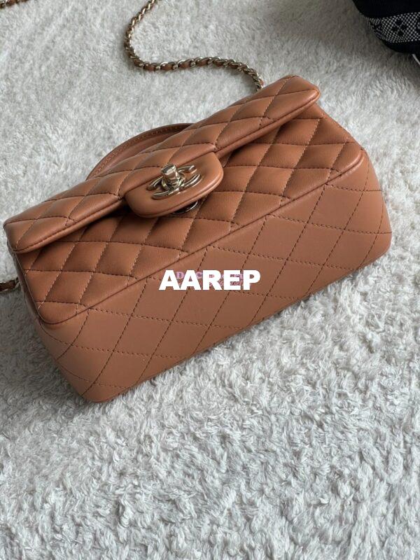 Replica Chanel Mini Flap Bag With Top Handle AS2431 in Lambskin Caramel with Light Gold Hardware 5