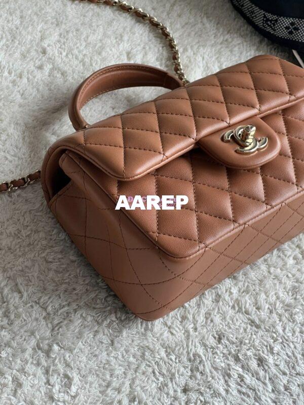 Replica Chanel Mini Flap Bag With Top Handle AS2431 in Lambskin Caramel with Light Gold Hardware 6
