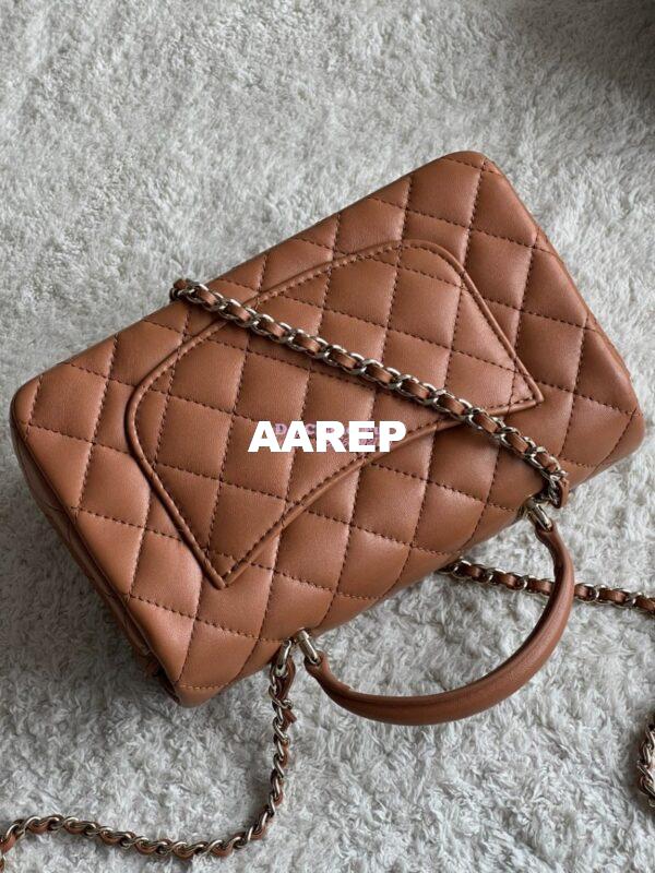Replica Chanel Mini Flap Bag With Top Handle AS2431 in Lambskin Caramel with Light Gold Hardware 7