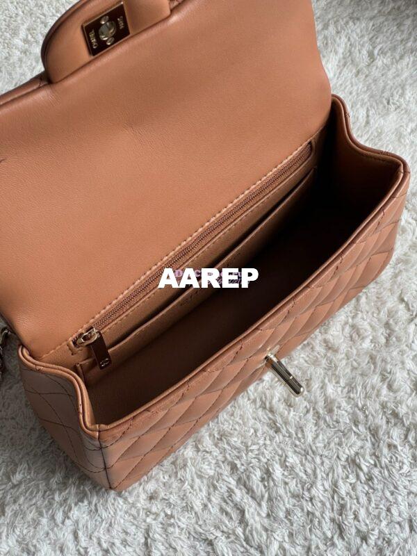 Replica Chanel Mini Flap Bag With Top Handle AS2431 in Lambskin Caramel with Light Gold Hardware 11