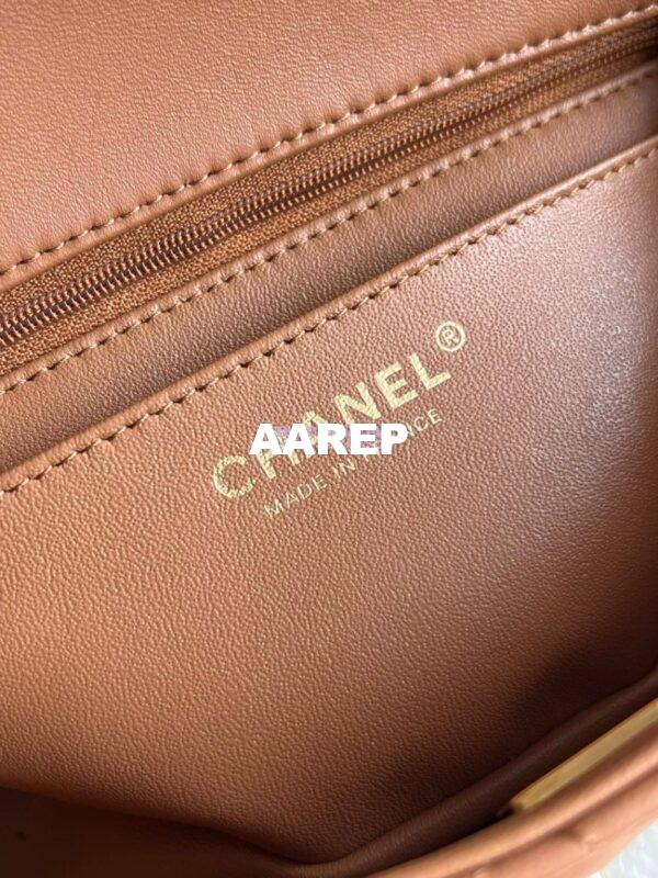Replica Chanel Mini Flap Bag With Top Handle AS2431 in Lambskin Caramel with Light Gold Hardware 12