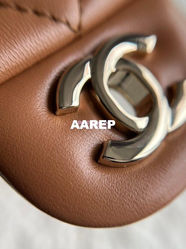 Replica Chanel Mini Flap Bag With Top Handle AS2431 in Lambskin Caramel with Light Gold Hardware 13