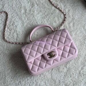 Replica Chanel Mini Flap Bag With Top Handle AS2431 in Lambskin Light Pink with Light Gold Hardware