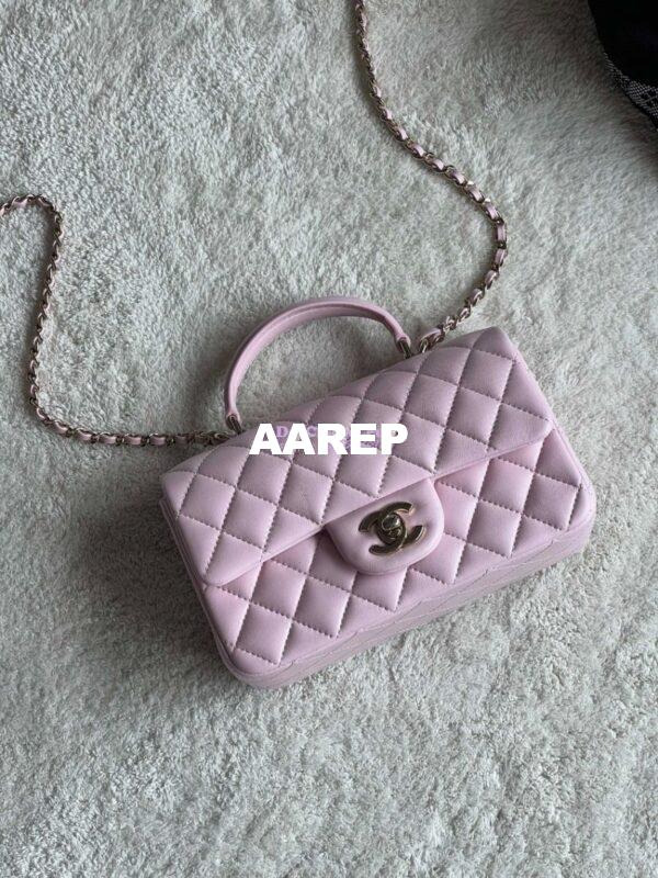 Replica Chanel Mini Flap Bag With Top Handle AS2431 in Lambskin Light Pink with Light Gold Hardware 3