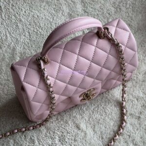 Replica Chanel Mini Flap Bag With Top Handle AS2431 in Lambskin Light Pink with Light Gold Hardware 2