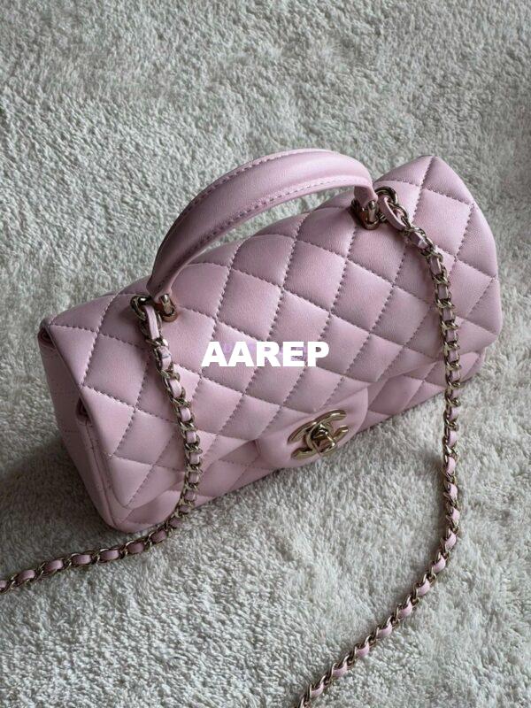 Replica Chanel Mini Flap Bag With Top Handle AS2431 in Lambskin Light Pink with Light Gold Hardware 4