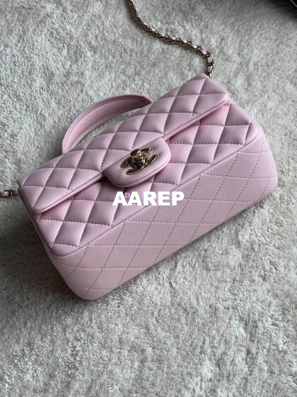 Replica Chanel Mini Flap Bag With Top Handle AS2431 in Lambskin Light Pink with Light Gold Hardware 5