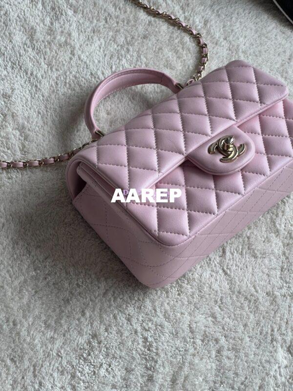 Replica Chanel Mini Flap Bag With Top Handle AS2431 in Lambskin Light Pink with Light Gold Hardware 6